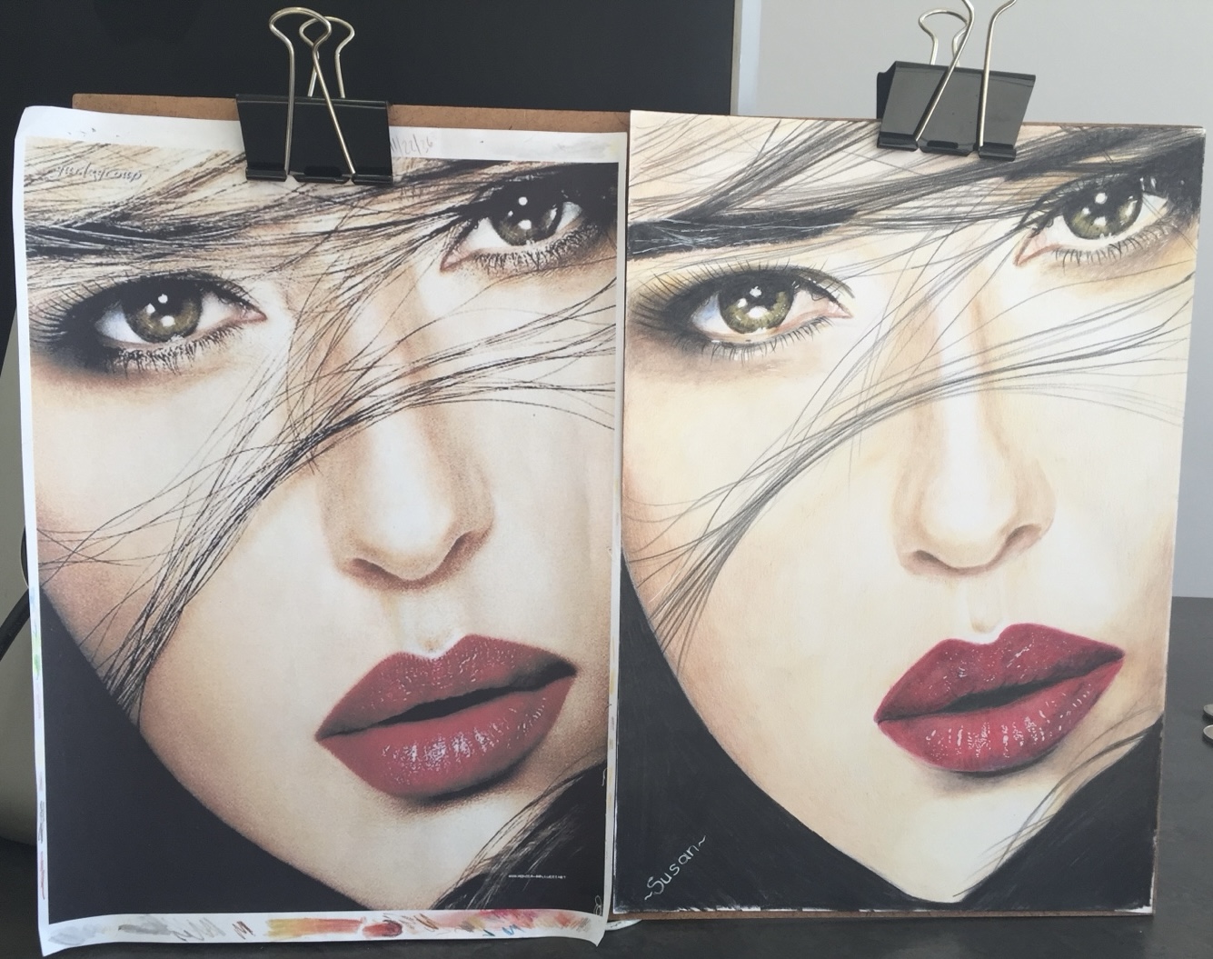 Drawing a face with colour pencil