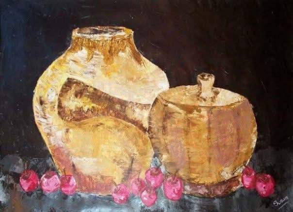 Pallet knife still life on 300gsm paper done in the Netherlands