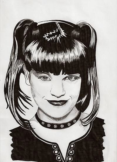 Pauley Perrette aka Abby from NCIS, drawn with black ballpoint pen.
