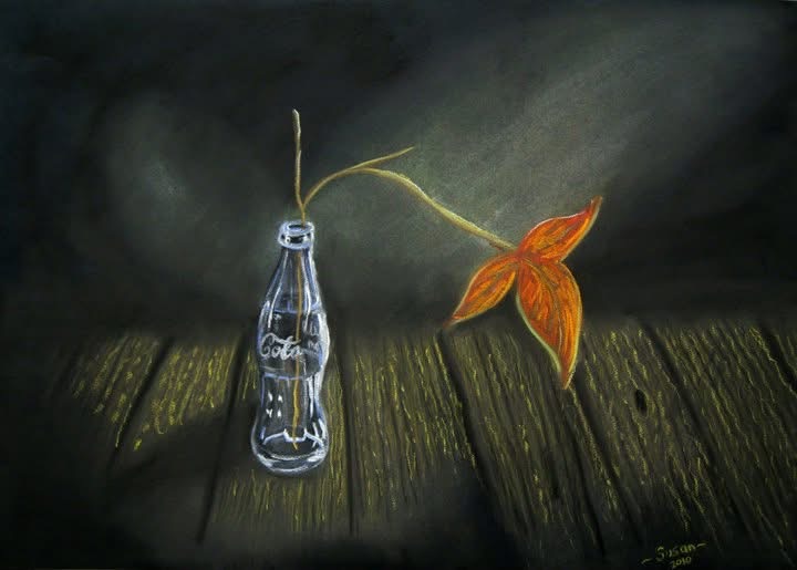 Bottle and flower artwork