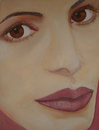 Acrylics, beautiful woman, brown eyes, red lips, portrait of a woman